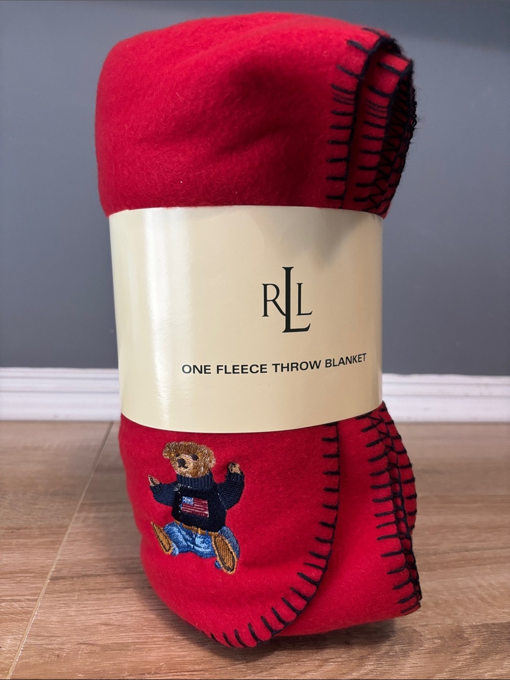 Ralph Lauren Fleece Throw Blanket Teddy Bear Red 50 x 70”